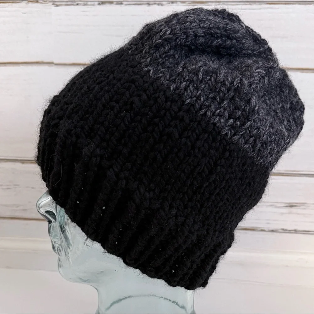 Handmade Knit Beanie – Charcoal & Black